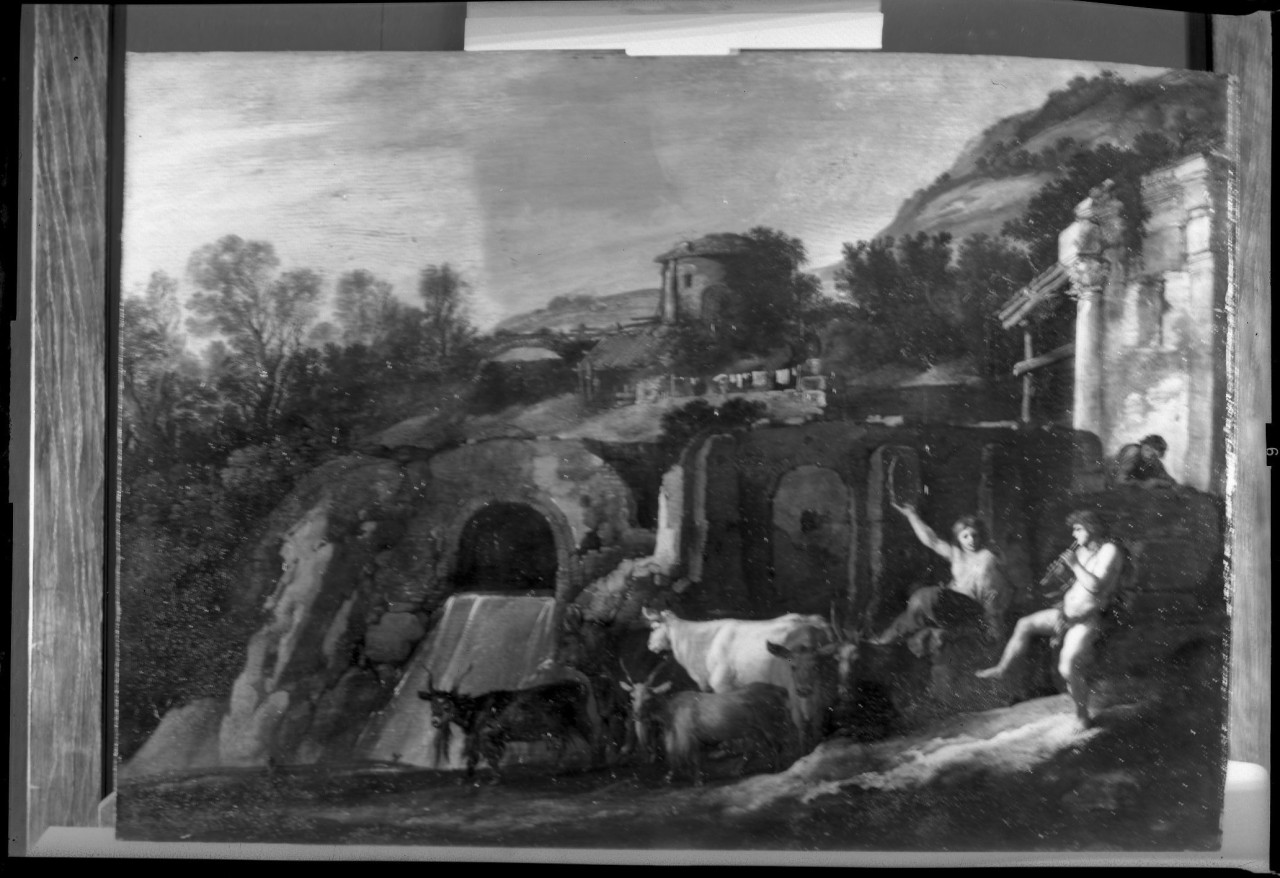 Paesaggio pastorale; olio su tavola; Uyttenbroeck (negativo) di Uyttenbroeck Moyses van, Vermehren, Augusto (terzo quarto XX)