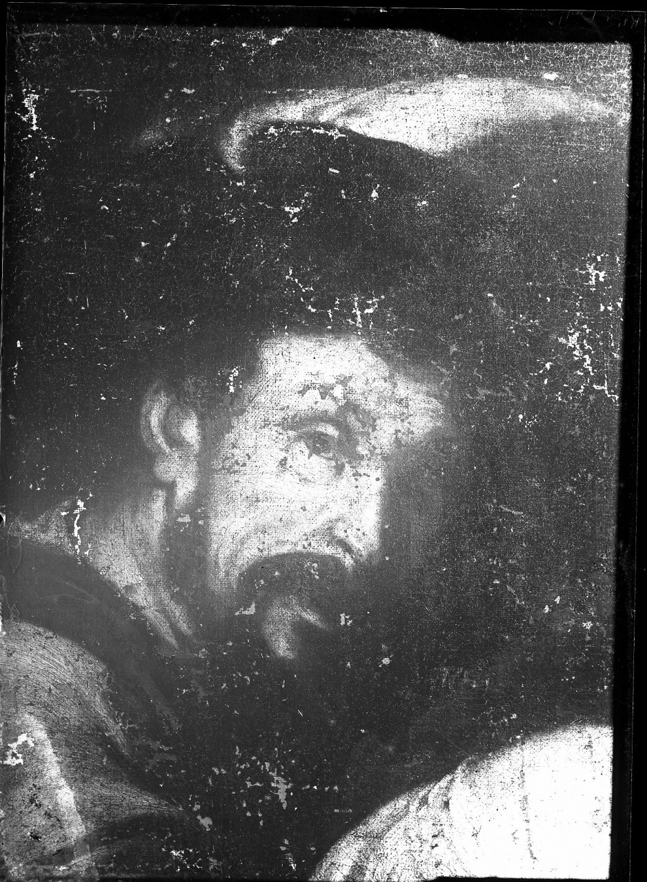 Concerto; dettaglio di suonatore; dipinto su tela (negativo) di Caravaggio (maniera), Vermehren, Augusto (prima metà XX)