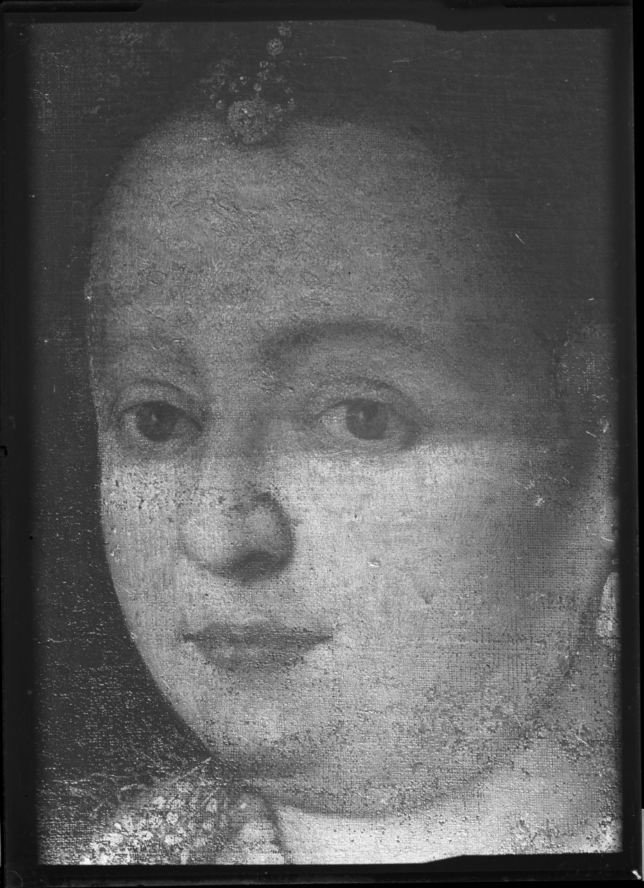 Ritratto di Bianca Capello; dettaglio del volto; dipinto su tela (negativo) di Allori Alessandro (maniera), Vermehren, Augusto (XX)