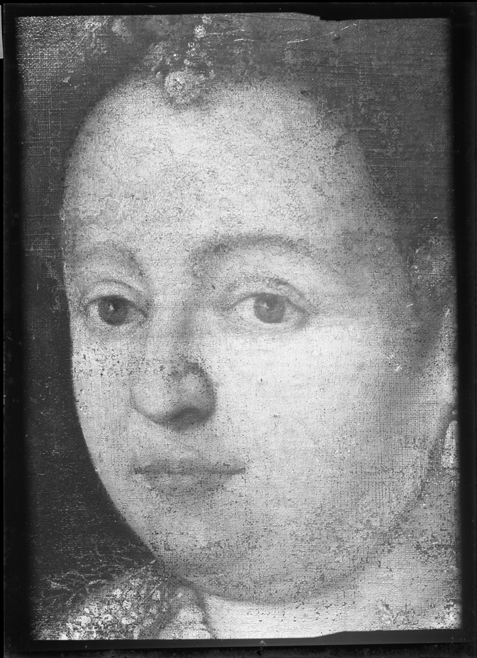 Ritratto di Bianca Capello; dettaglio del volto; dipinto su tela (negativo) di Allori Alessandro (maniera), Vermehren, Augusto (XX)