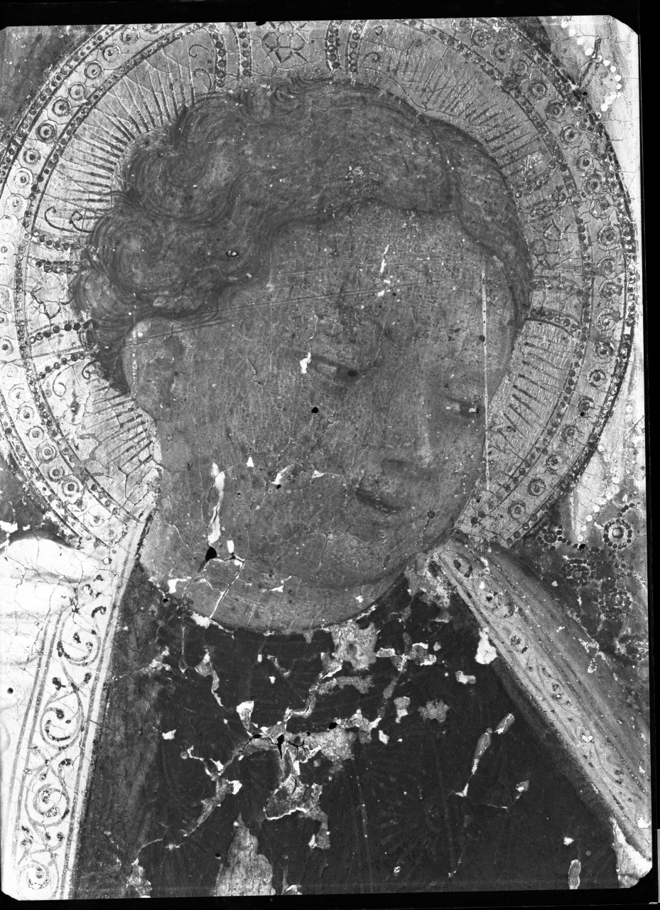 Madonna col Bambino e angeli; dettaglio del bambino; dipinto su tavola (negativo) di Vermehren, Augusto (XX)