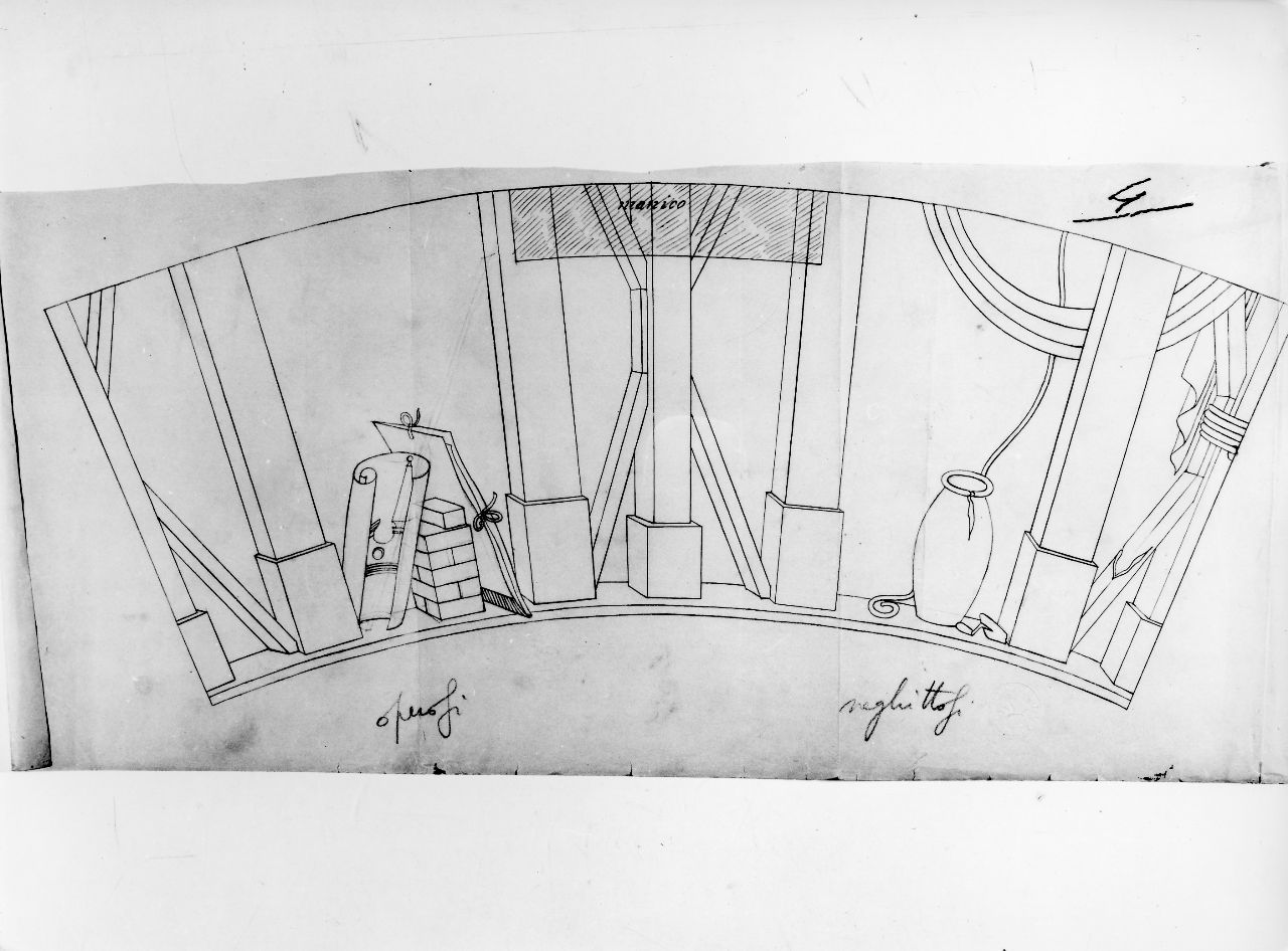La casa degli efebi operosi e neghittosi, architettura fantastica e oggetti (disegno) di Ponti Giovanni (sec. XX)