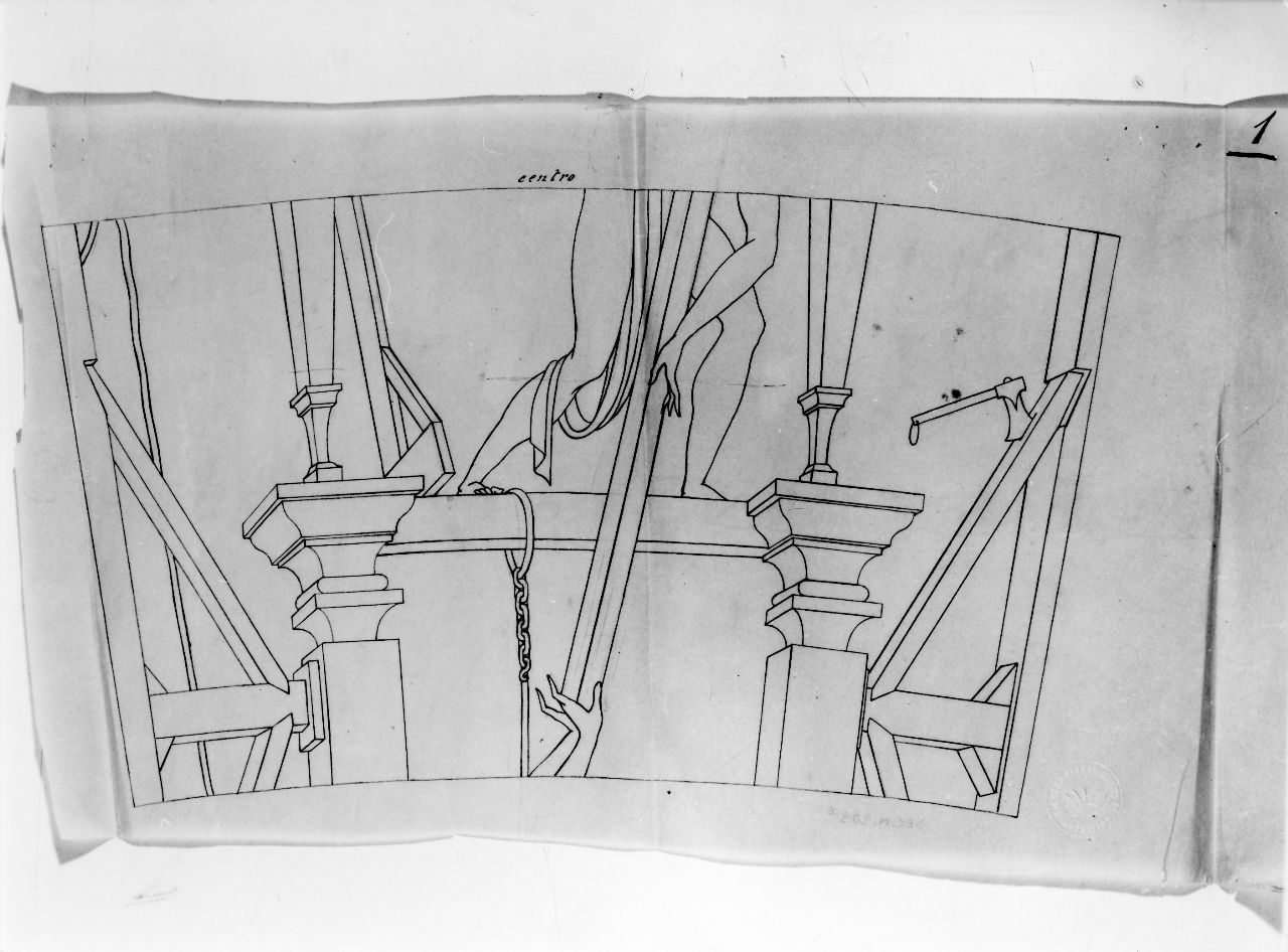 La casa degli efebi operosi e neghittosi, architettura fantastica e efebi (disegno) di Ponti Giovanni (sec. XX)