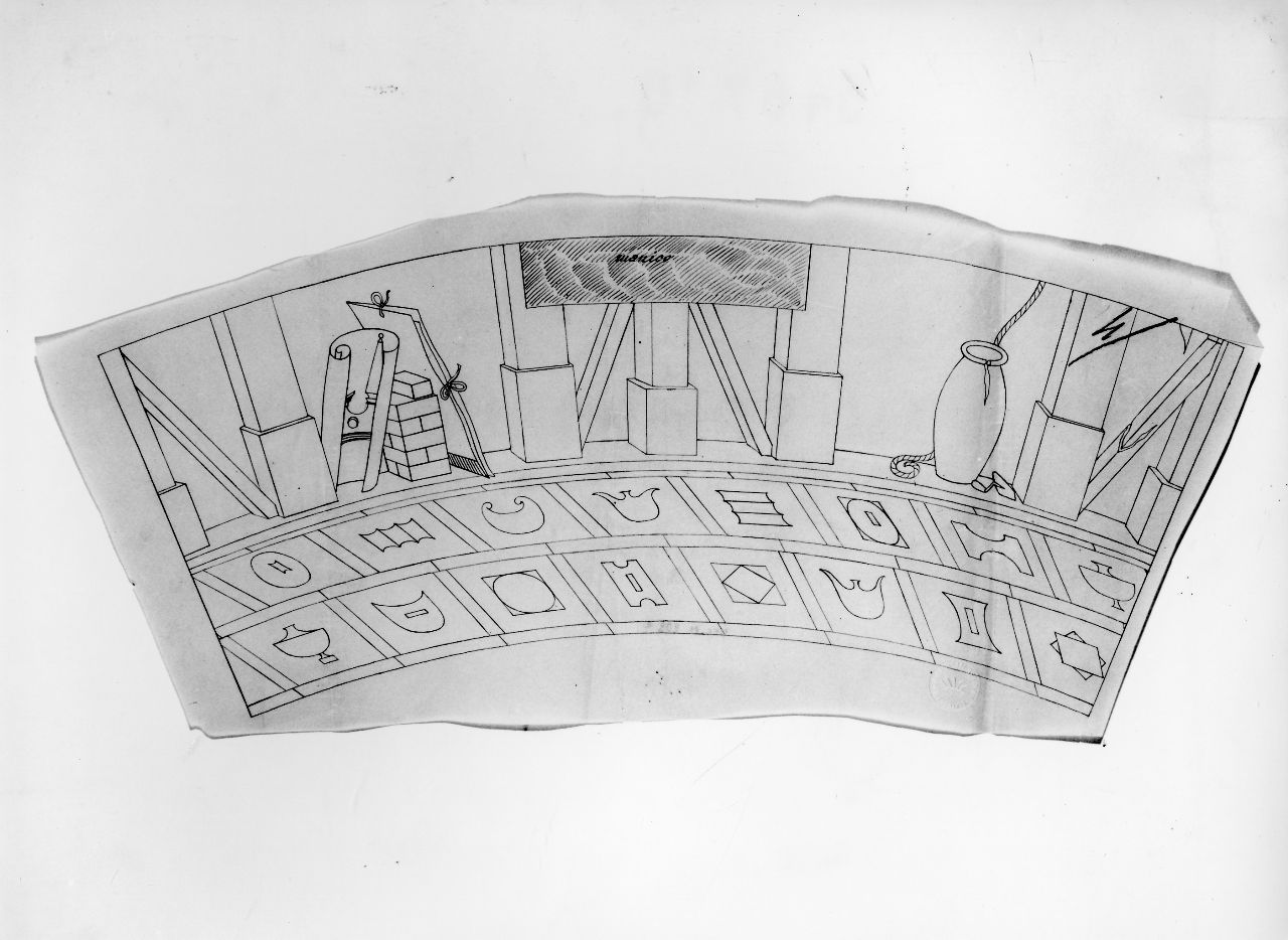 La casa degli efebi operosi e neghittosi, architettura, motivi decorativi e altro (disegno) di Ponti Giovanni (sec. XX)