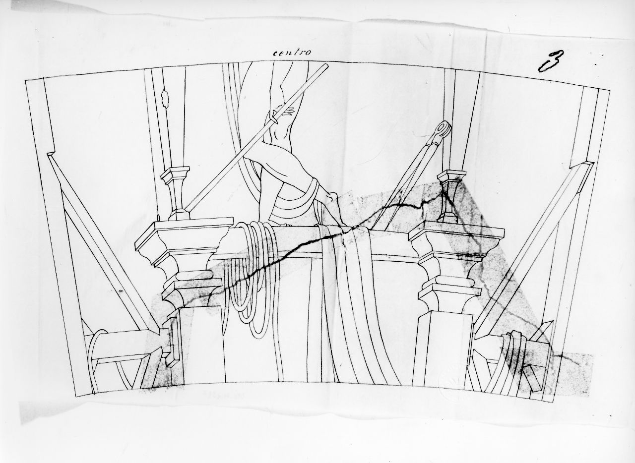 La casa degli efebi operosi e neghittosi, architettura, compasso e altro (disegno) di Ponti Giovanni (sec. XX)