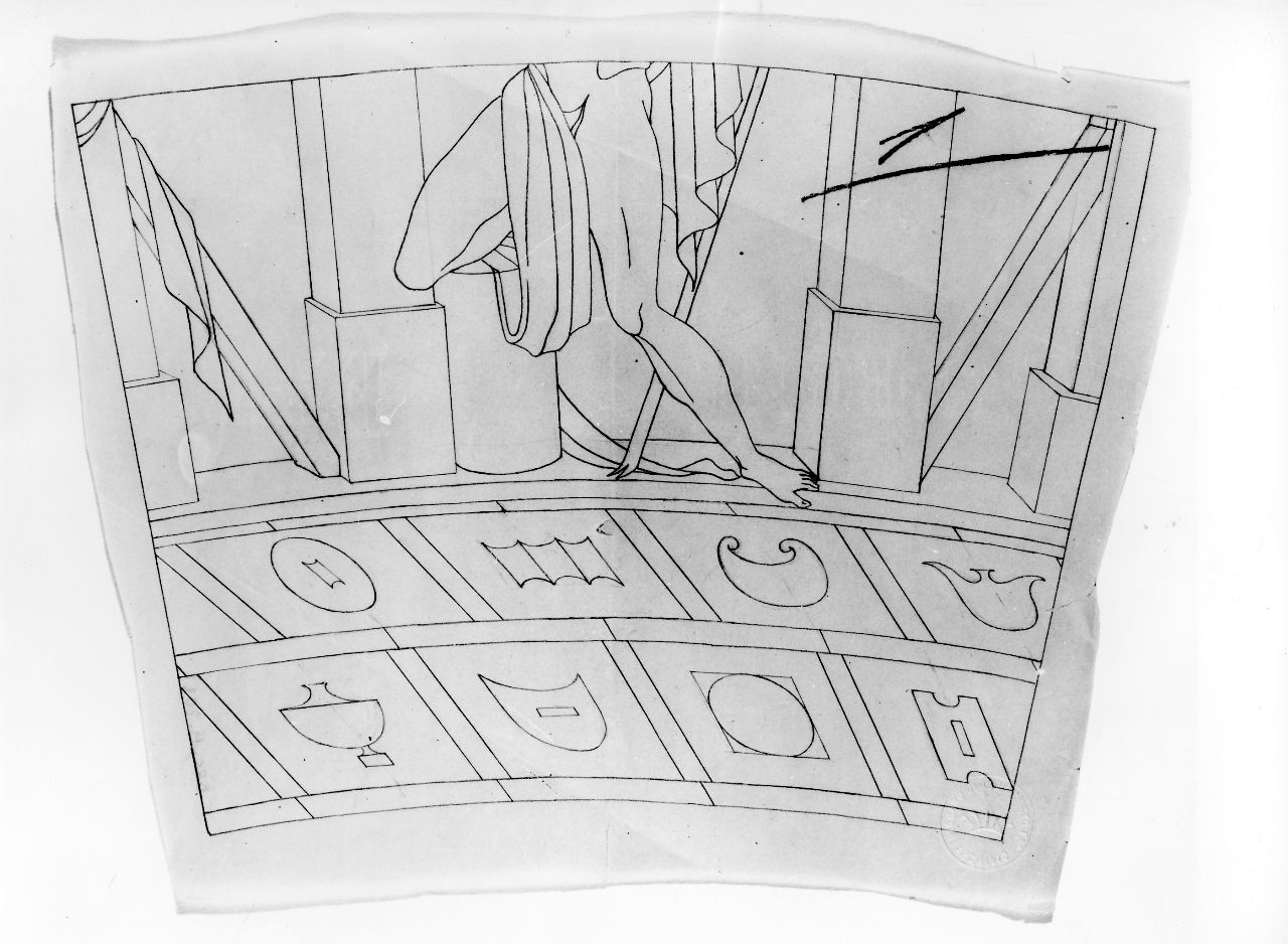 La casa degli efebi operosi e neghittosi, architettura, motivi decorativi e altro (disegno) di Ponti Giovanni (sec. XX)