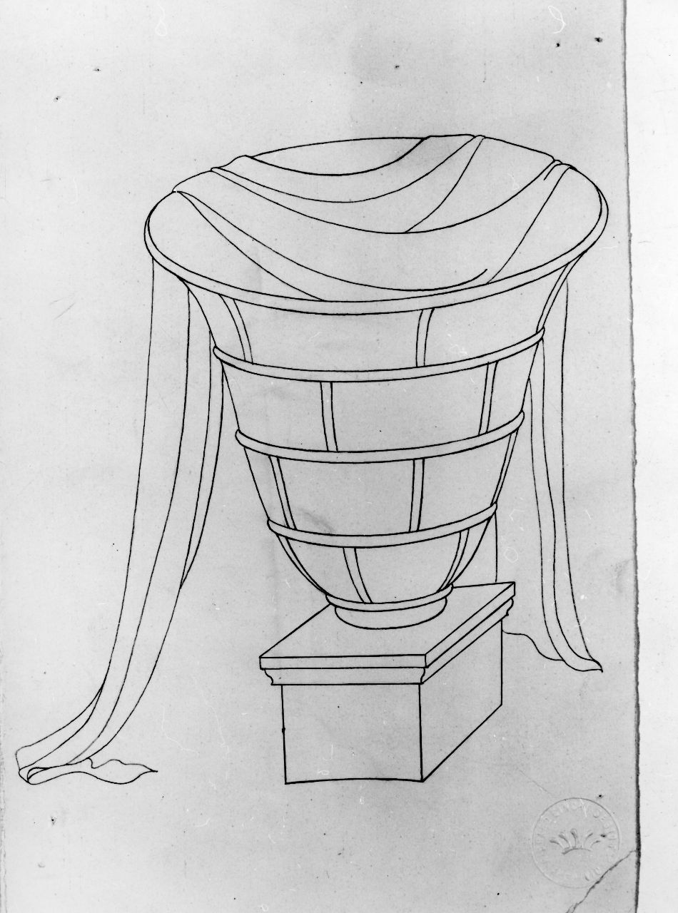 La conversazione classica, vaso con drappo (disegno) di Ponti Giovanni (sec. XX)