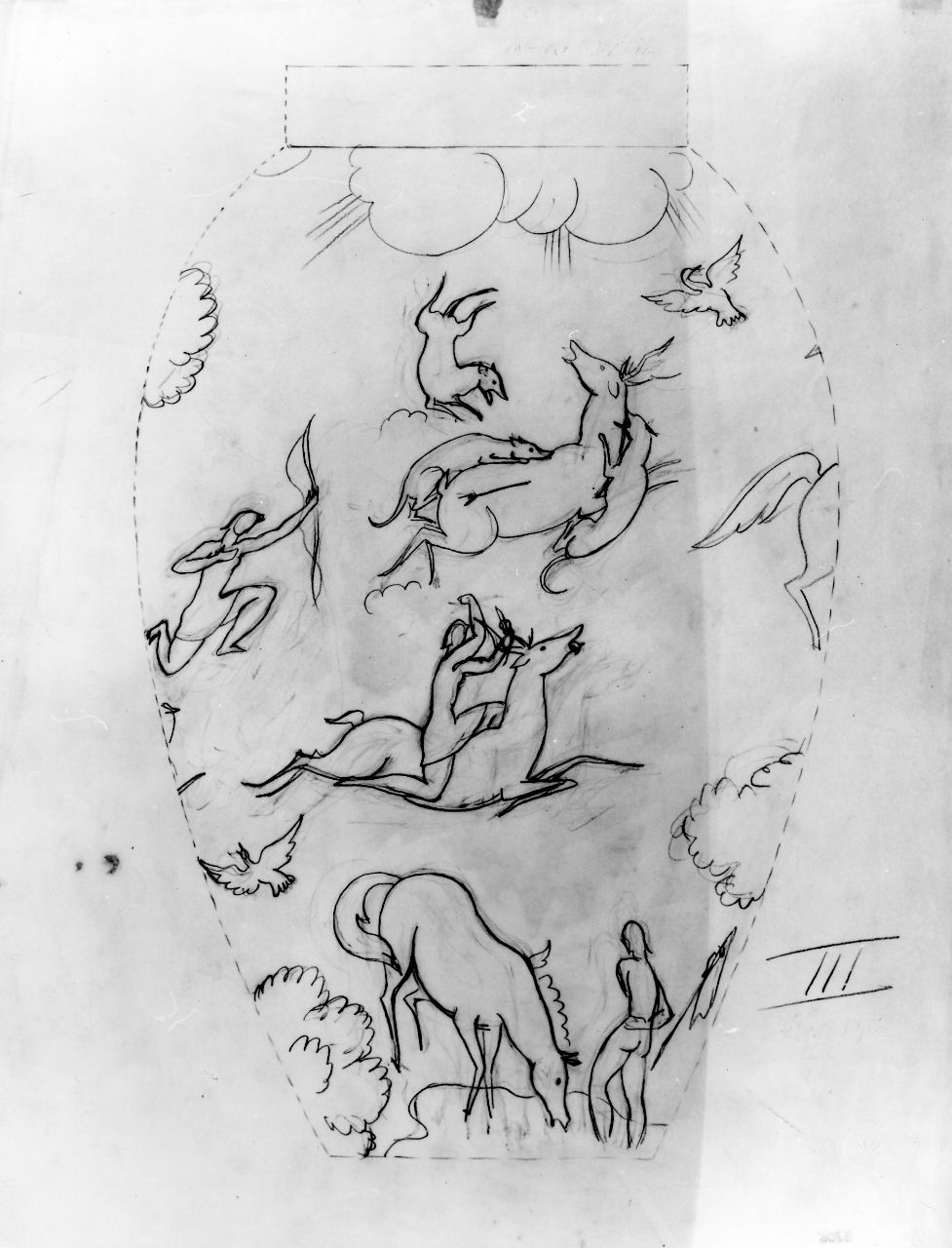 La Venatoria, scena di caccia (disegno) di Ponti Giovanni (sec. XX)