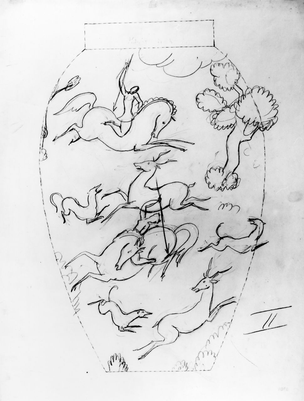 La Venatoria, scena di caccia (disegno) di Ponti Giovanni (sec. XX)