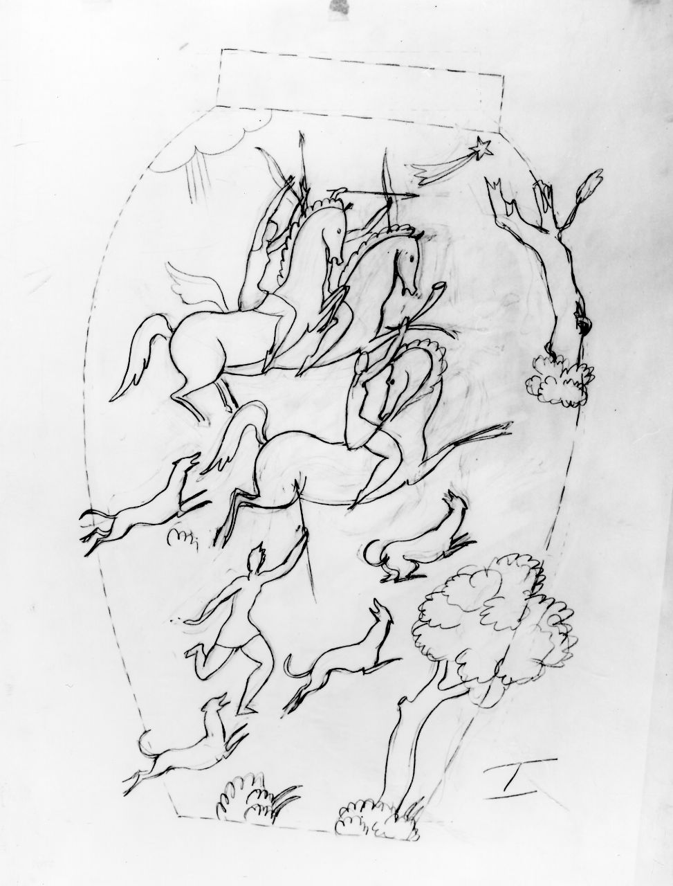 La Venatoria, scena di caccia (disegno) di Ponti Giovanni (sec. XX)