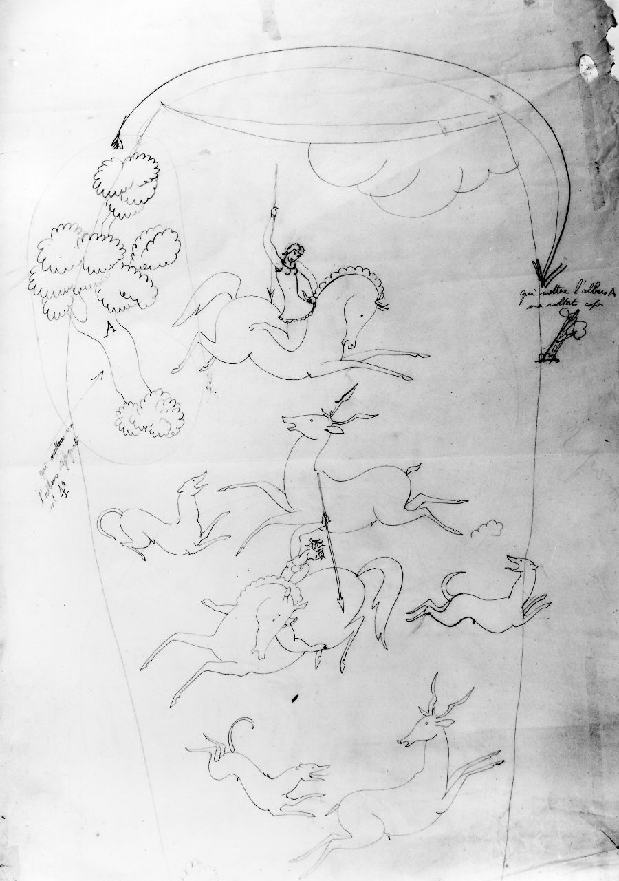 La Venatoria, scena di caccia (disegno) di Ponti Giovanni (sec. XX)