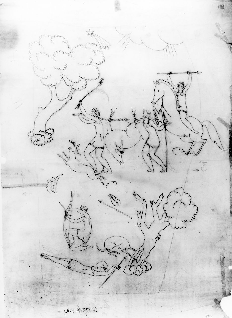 La Venatoria, scena di caccia (disegno) di Ponti Giovanni (sec. XX)