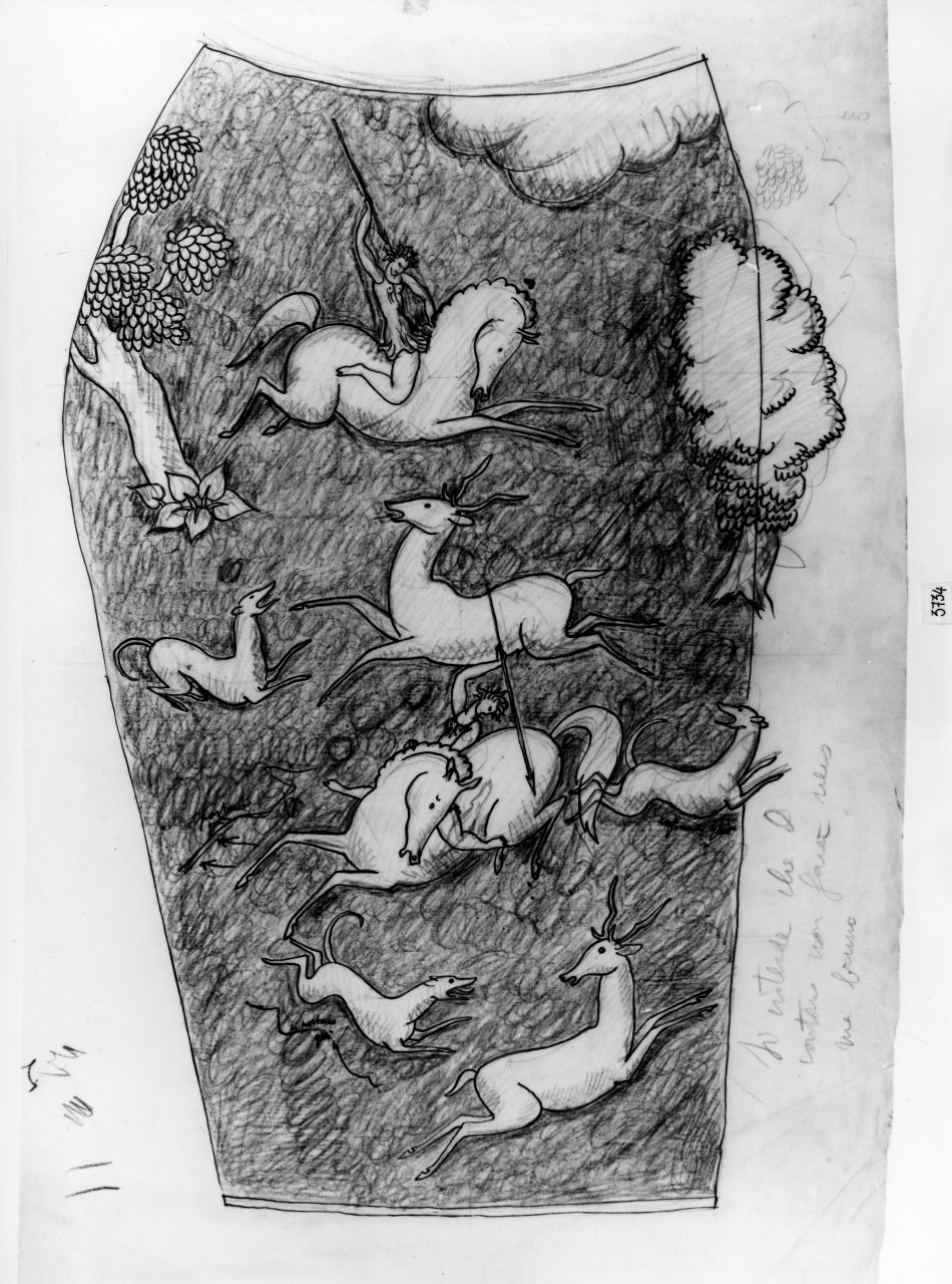 La Venatoria, scena di caccia (disegno) di Ponti Giovanni (sec. XX)