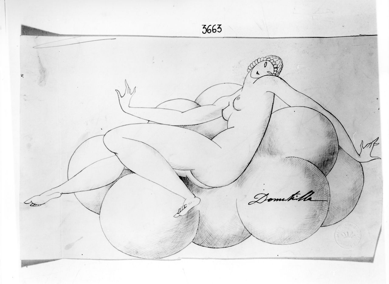 Domitilla, figura femminile nuda distesa su nubi (disegno preparatorio) di Ponti Giovanni (sec. XX)