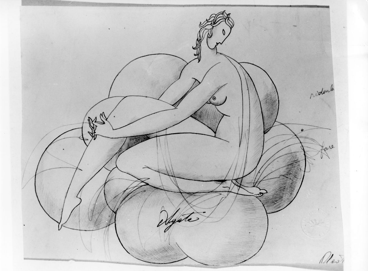 Agata, figura femminile nuda su nubi (disegno preparatorio) di Ponti Giovanni (sec. XX)