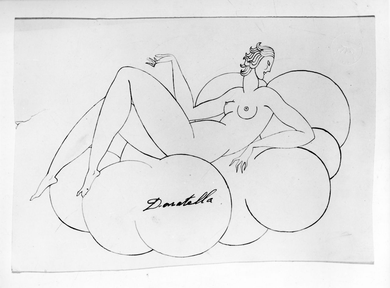 Donatella, figura femminile nuda su nubi (disegno preparatorio) di Ponti Giovanni (sec. XX)