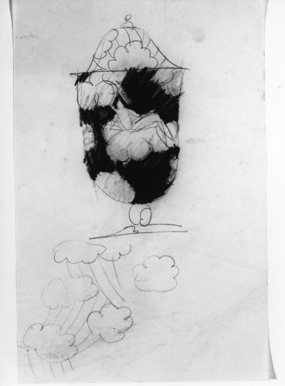 vaso con nubi e figura femminile su nubi (disegno preparatorio) di Ponti Giovanni (sec. XX)
