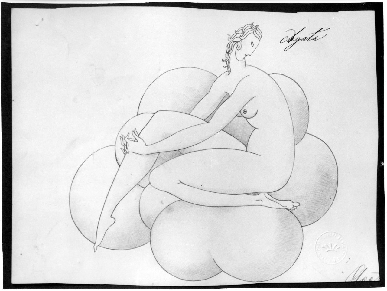 Agata, figura femminile nuda su nubi (disegno preparatorio) di Ponti Giovanni (sec. XX)