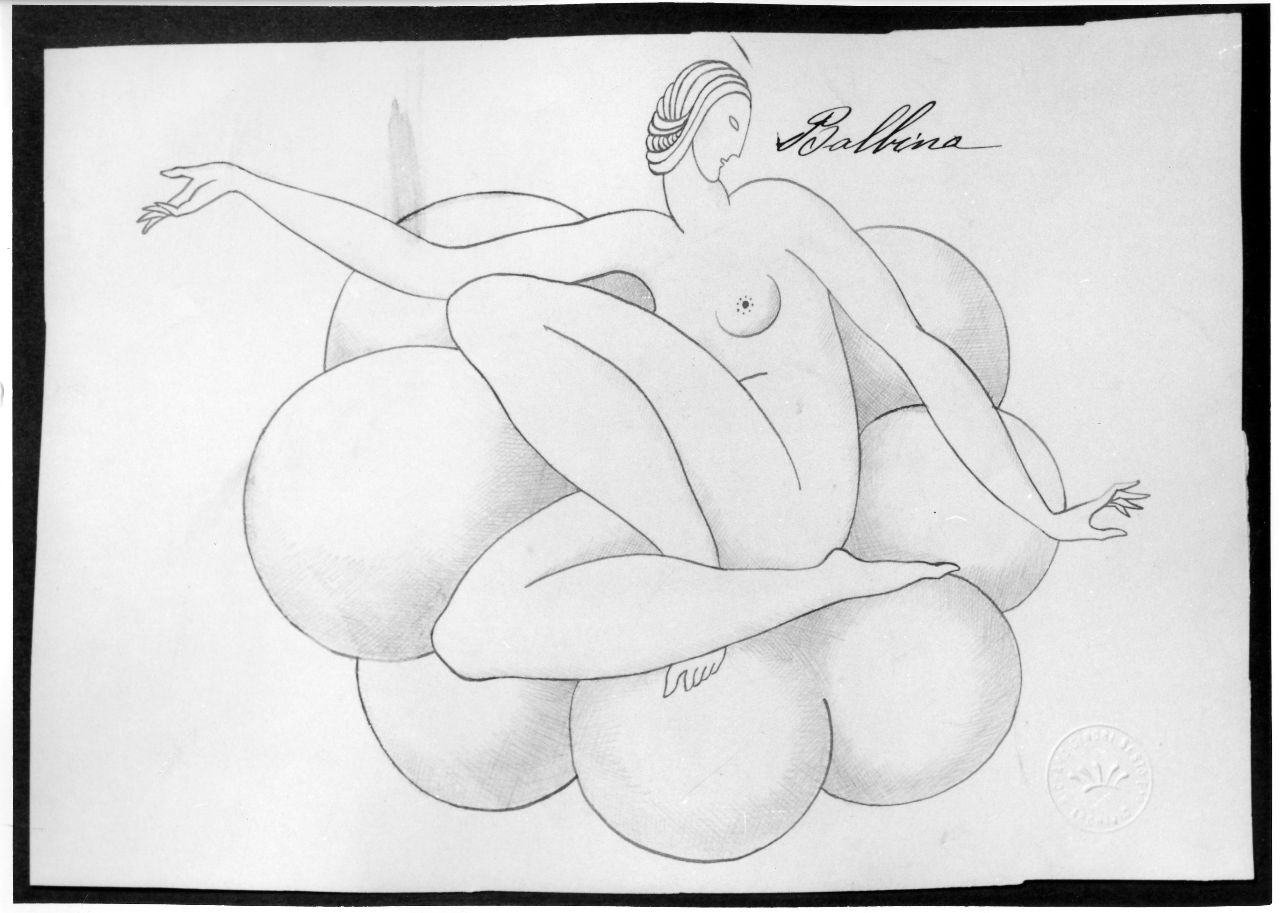 Balbina, figura femminile nuda su nubi (disegno preparatorio) di Ponti Giovanni (sec. XX)