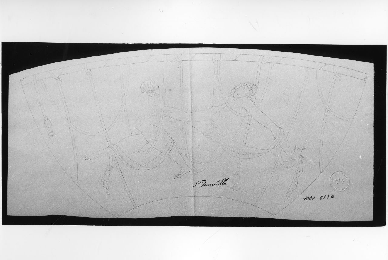 Domitilla, figura femminile nuda sospesa su funi (disegno preparatorio) di Ponti Giovanni (sec. XX)