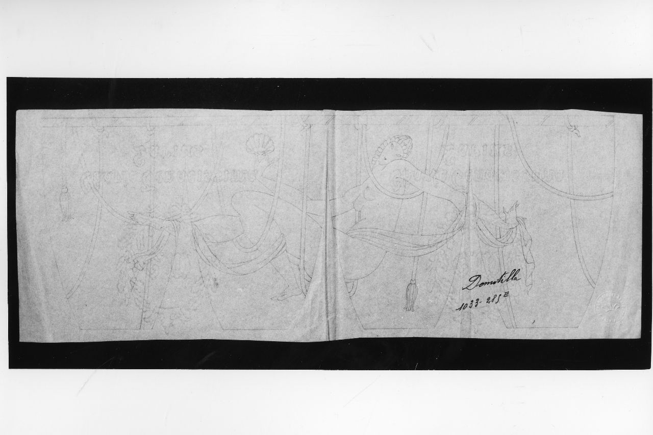 Domitilla, figura femminile nuda sospesa su funi (disegno preparatorio) di Ponti Giovanni (sec. XX)