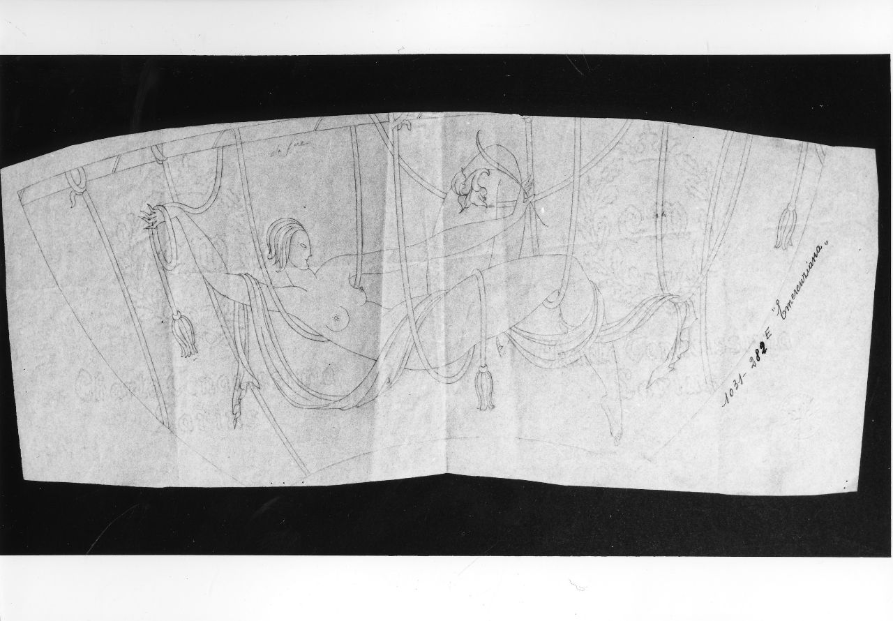 Emerenziana, figura femminile nuda sospesa su funi (disegno preparatorio) di Ponti Giovanni (sec. XX)