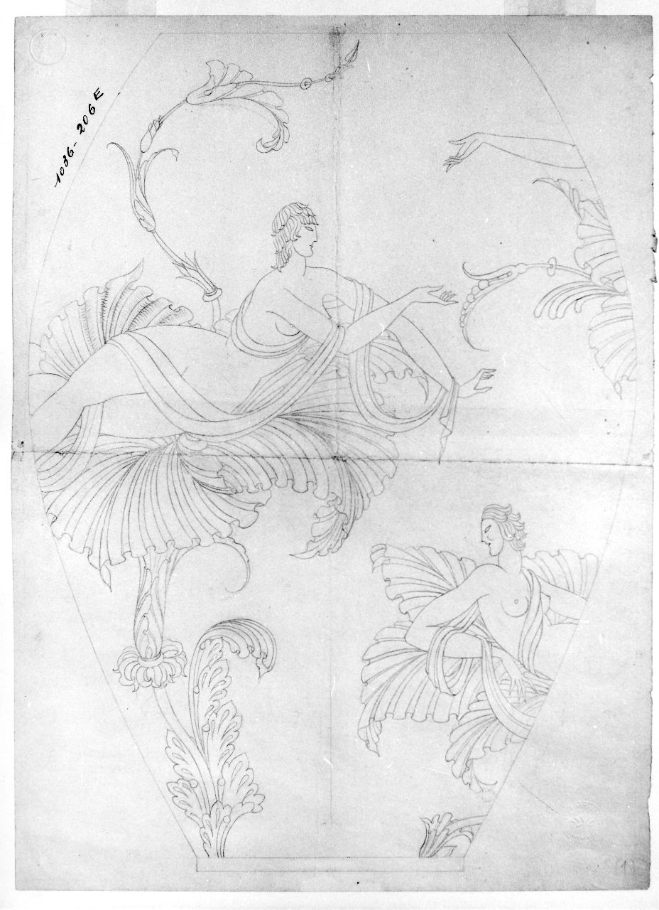 figure femminili nude su fiori (disegno preparatorio) di Ponti Giovanni (sec. XX)