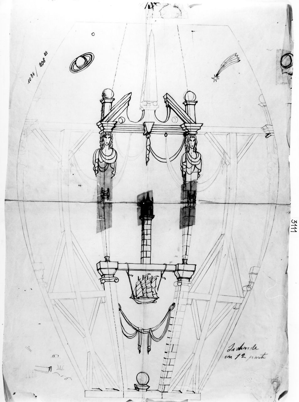 Architetture per le mie donne, architettura (disegno preparatorio) di Ponti Giovanni (sec. XX)