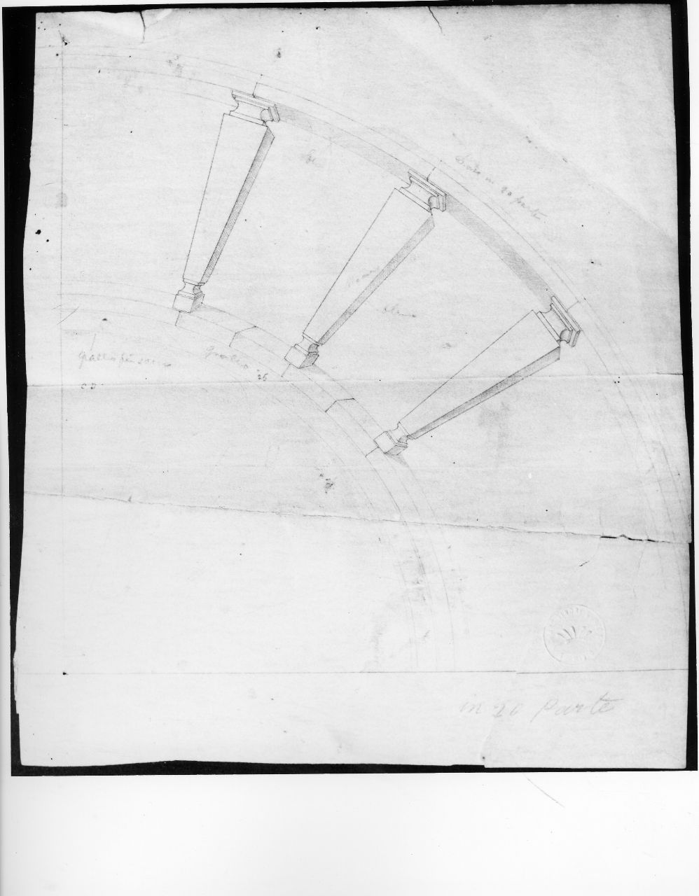 motivo decorativo: balaustri (disegno preparatorio) di Ponti Giovanni (sec. XX)