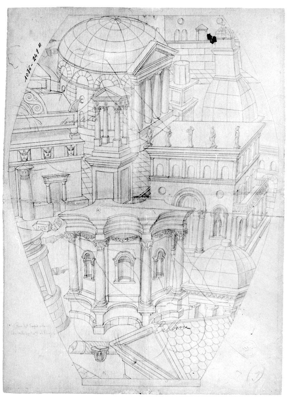 Architetture per il vaso delle donne e delle architetture, architetture (disegno preparatorio) di Ponti Giovanni (sec. XX)