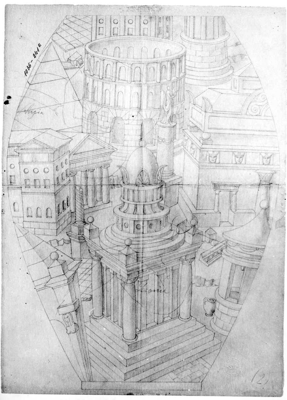 Architetture per il vaso delle donne e delle architetture, architetture (disegno preparatorio) di Ponti Giovanni (sec. XX)