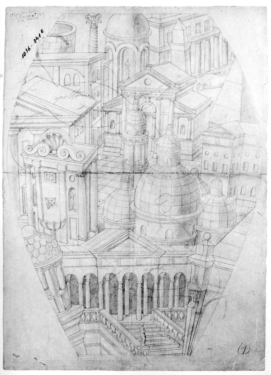 Architetture per il vaso delle donne e delle architetture, architetture (disegno preparatorio) di Ponti Giovanni (sec. XX)