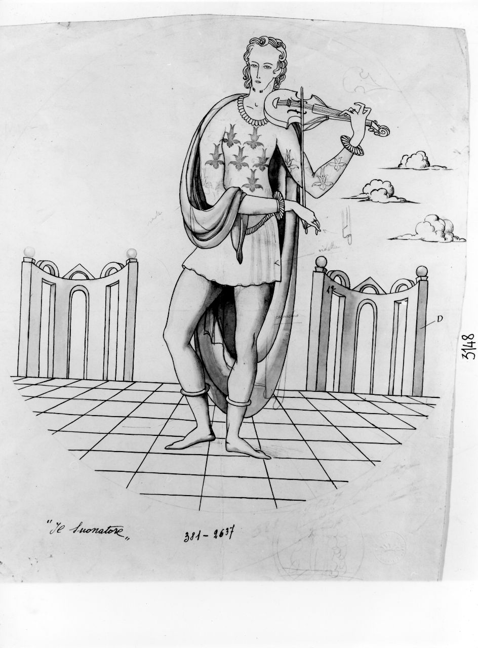 Il suonatore, figura maschile con violino (disegno) di Ponti Giovanni (attribuito) (sec. XX)