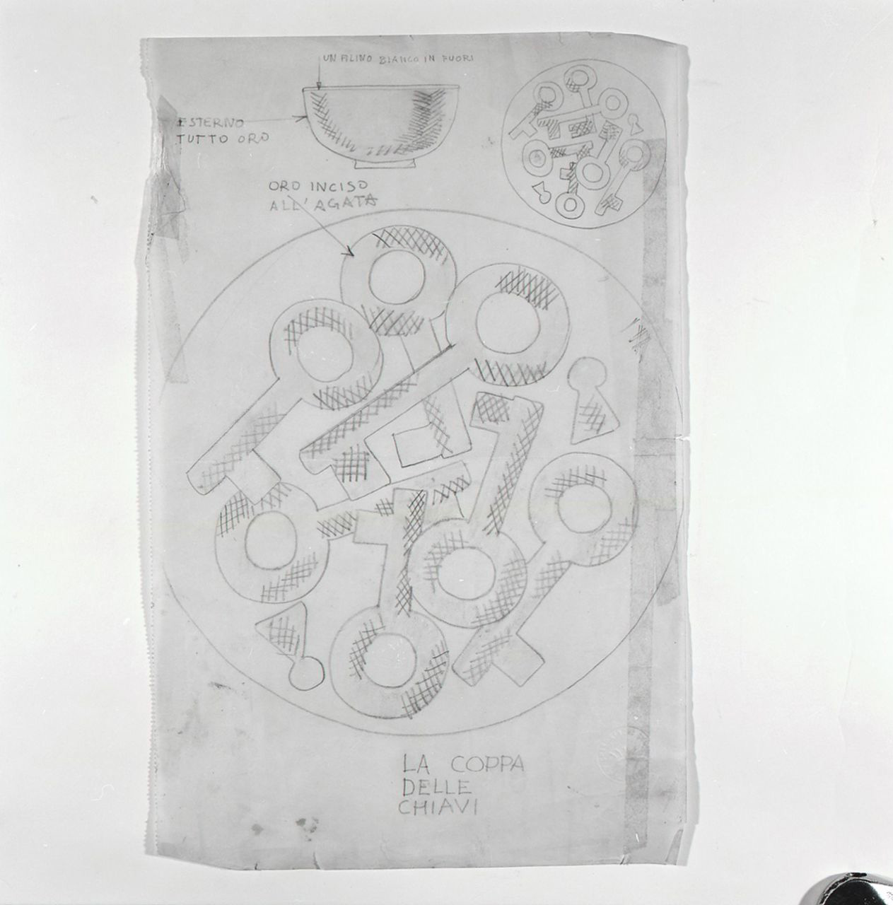 La coppa delle chiavi, coppa con chiavi (disegno) di Ponti Giovanni (attribuito) (sec. XX)