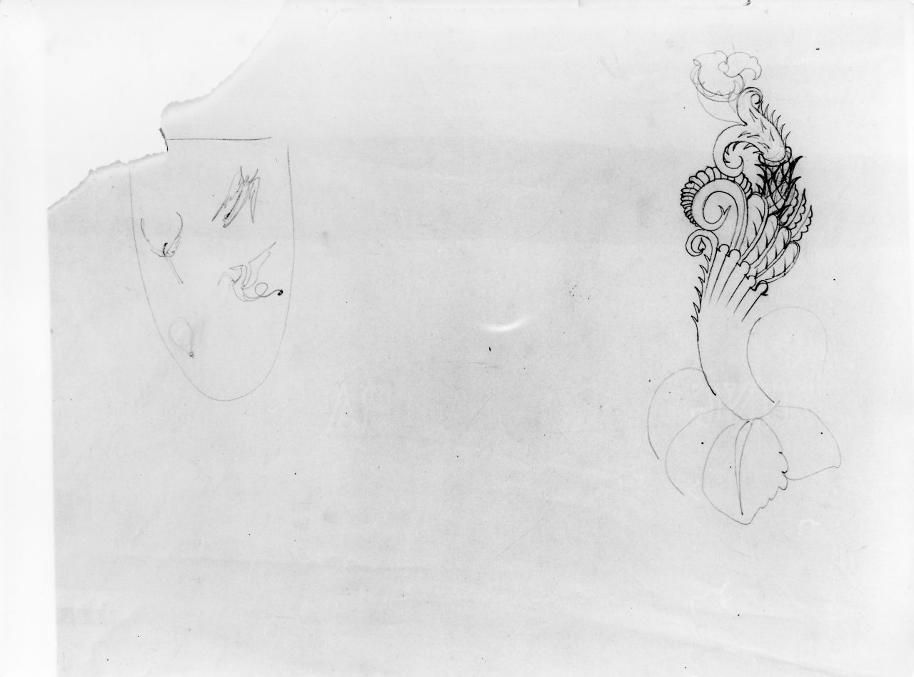 schizzo di composizione floreale e vaso con figurine (disegno) di Ponti Giovanni (attribuito) (sec. XX)