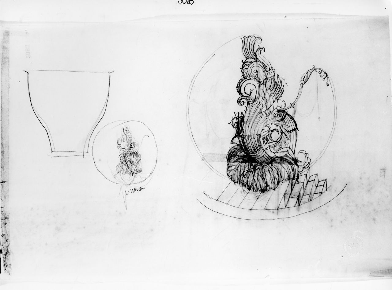 vaso e piatti (disegno) di Ponti Giovanni (attribuito) (sec. XX)