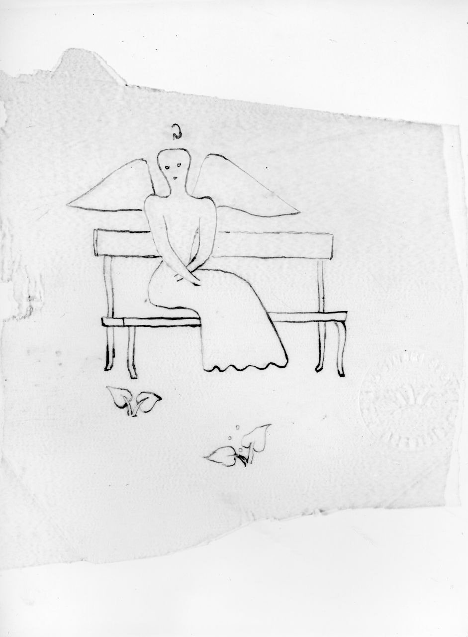 angelo seduto su una panchina (disegno) di Ponti Giovanni (attribuito) (sec. XX)