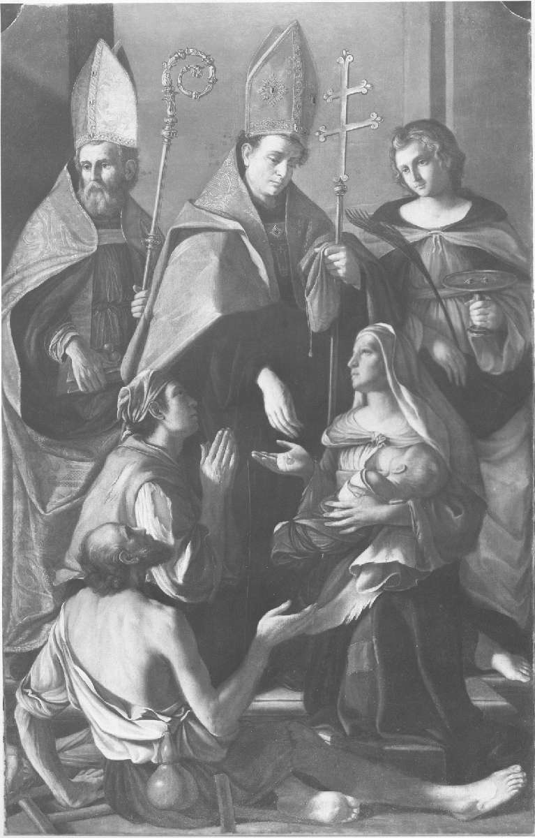 San Tommaso da Villanova con Santa Lucia e San Nicola da Bari (dipinto) di Nagli Giovan Francesco detto Centino (attribuito) (seconda metà sec. XVII)