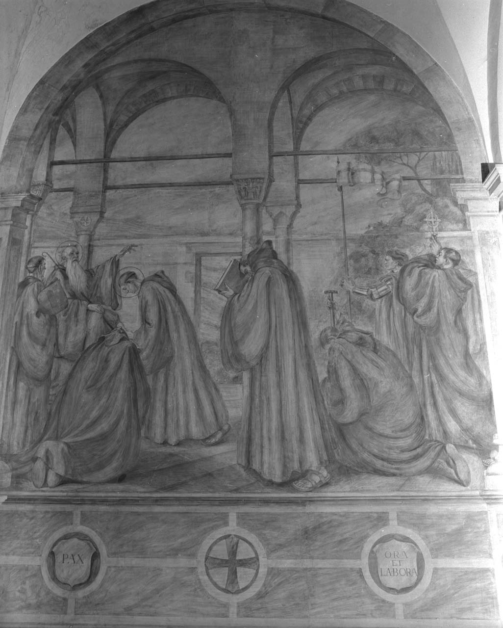 San Benedetto benedice San Mauro e San Placido (dipinto) di Turri Ludovico Angelo (sec. XX)