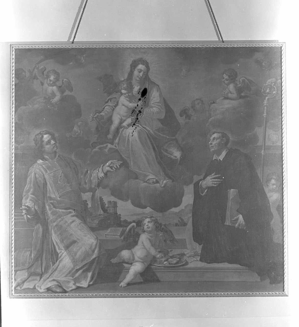 Madonna con Bambino, Santo Stefano e un monaco benedettino (dipinto) di Ponzone Matteo (sec. XVII)