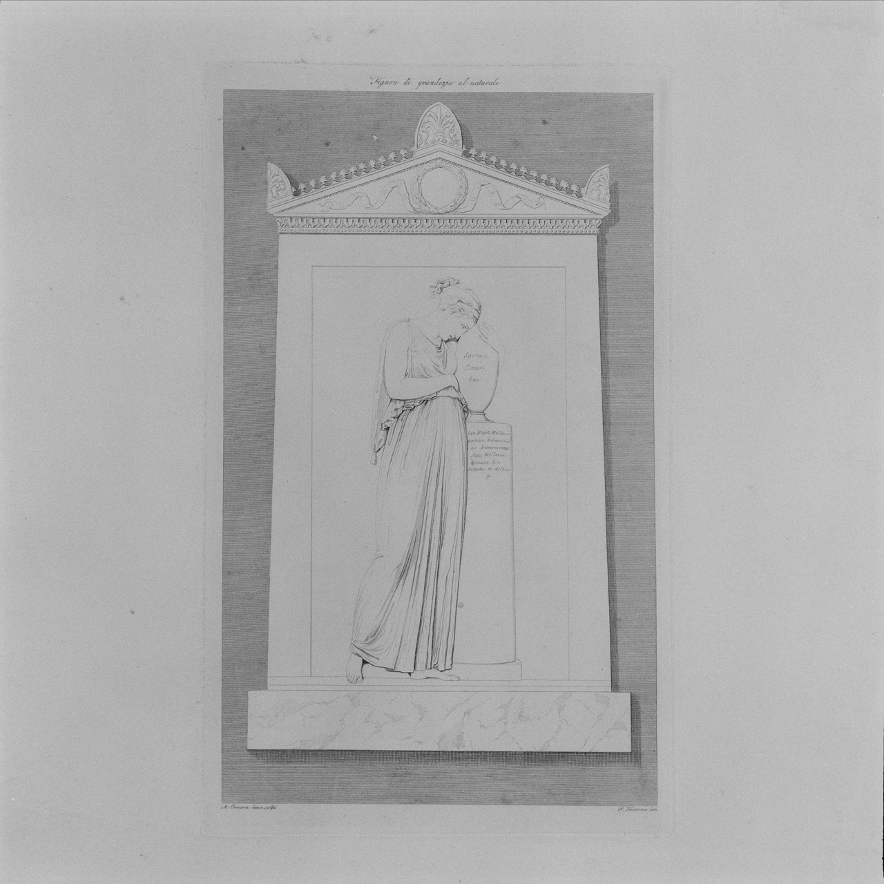 Stele funeraria del conte Giambattista Mellerio (stampa) di Fontana Pietro, Demin Giovanni (sec. XIX)