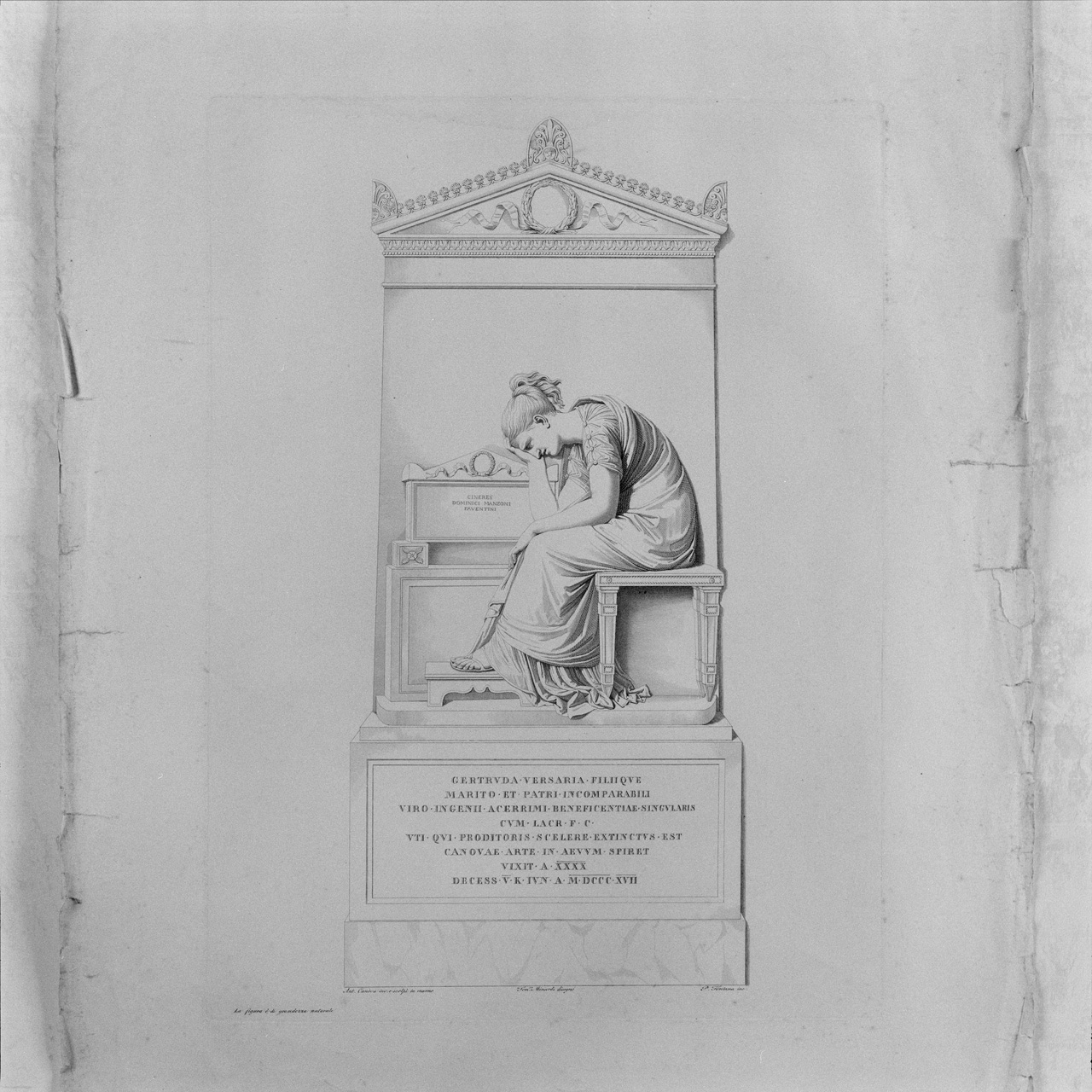 Stele funeraria di Domenico Manzoni (stampa) di Fontana Pietro, Minardi Tommaso (sec. XIX)