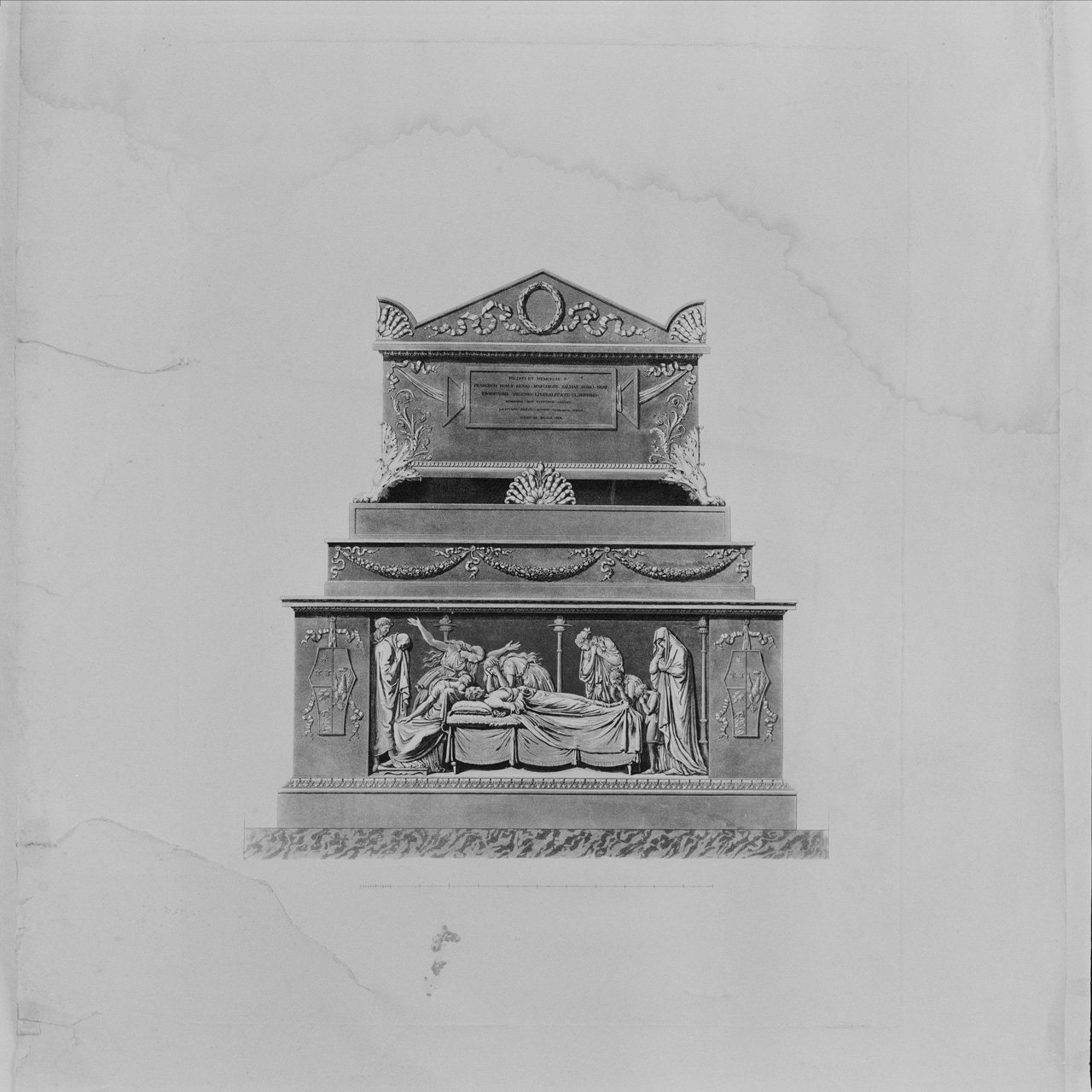Monumento funebre per il marchese Francesco Berio (stampa) di Bernatti Antonio (sec. XIX)