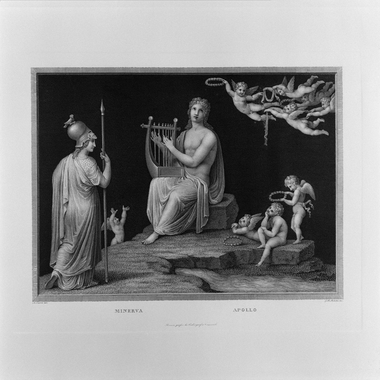 Minerva e Apollo (stampa) di Balestra Giovanni Battista (sec. XX)