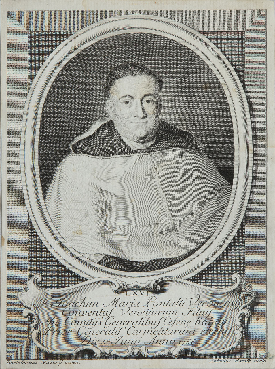 Ritratto di Gioacchino Maria Pontalti (stampa) di Baratti Antonio, Nazari Bartolomeo - ambito veneto (sec. XVIII)