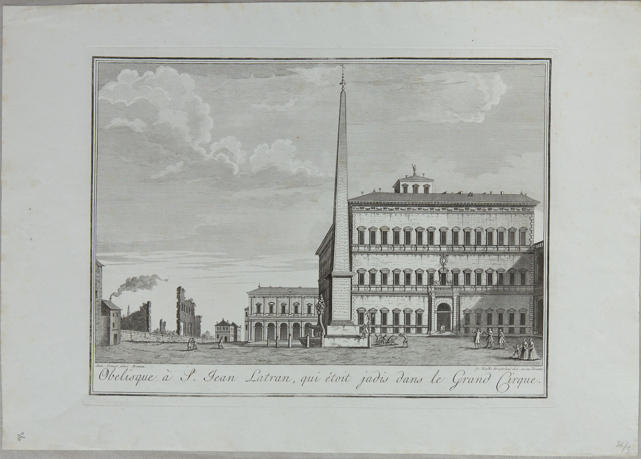 Obelisco a San Giorgio Laterano (stampa, serie) di Brustolon Giambattista, Canal Giovanni Antonio - ambito veneto (sec. XVIII)