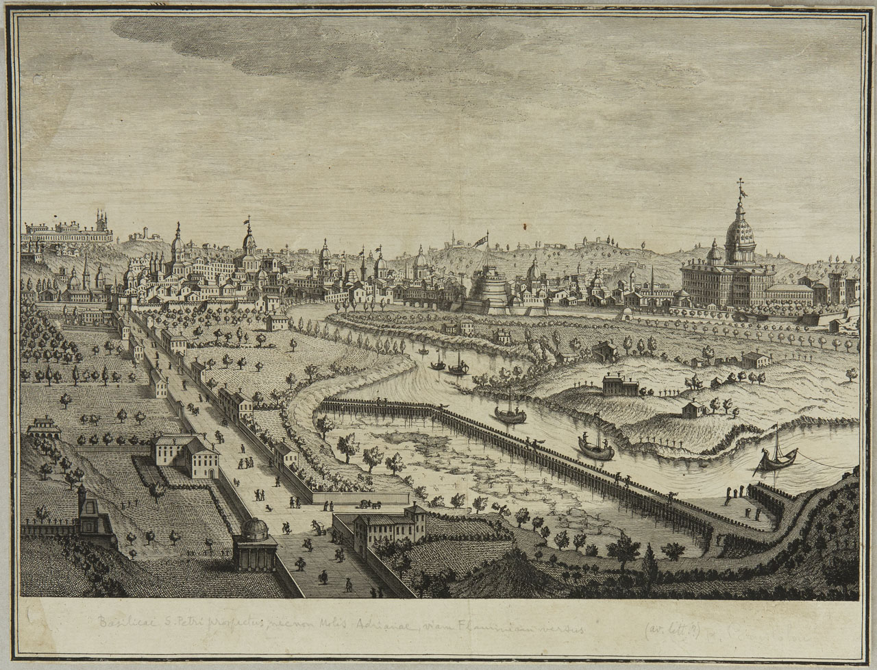 Veduta della Basilica Vaticana e del Castel San'Angelo (stampa, serie) di Brustolon Giambattista, Canal Giovanni Antonio - ambito veneto (sec. XVIII)