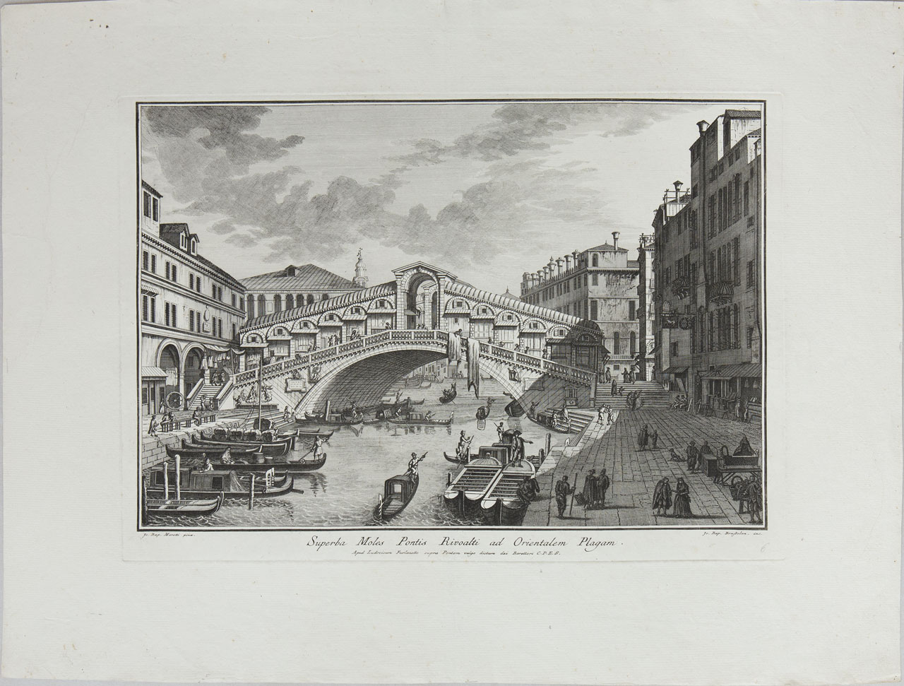 Ponte di Rialto da sud (stampa, serie) di Brustolon Giambattista, Moretti Giovanni Battista - ambito veneto (sec. XVIII)