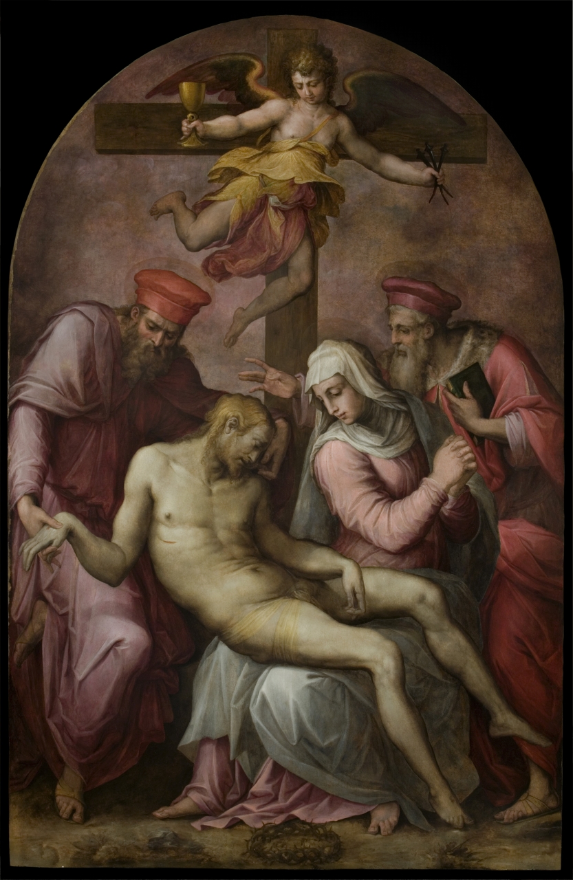 Cristo deposto con la Vergine, i santi Cosma e Damiano e un angelo con i simboli della Passione, Cristo deposto dalla croce (dipinto) di Vasari Giorgio (sec. XVI)
