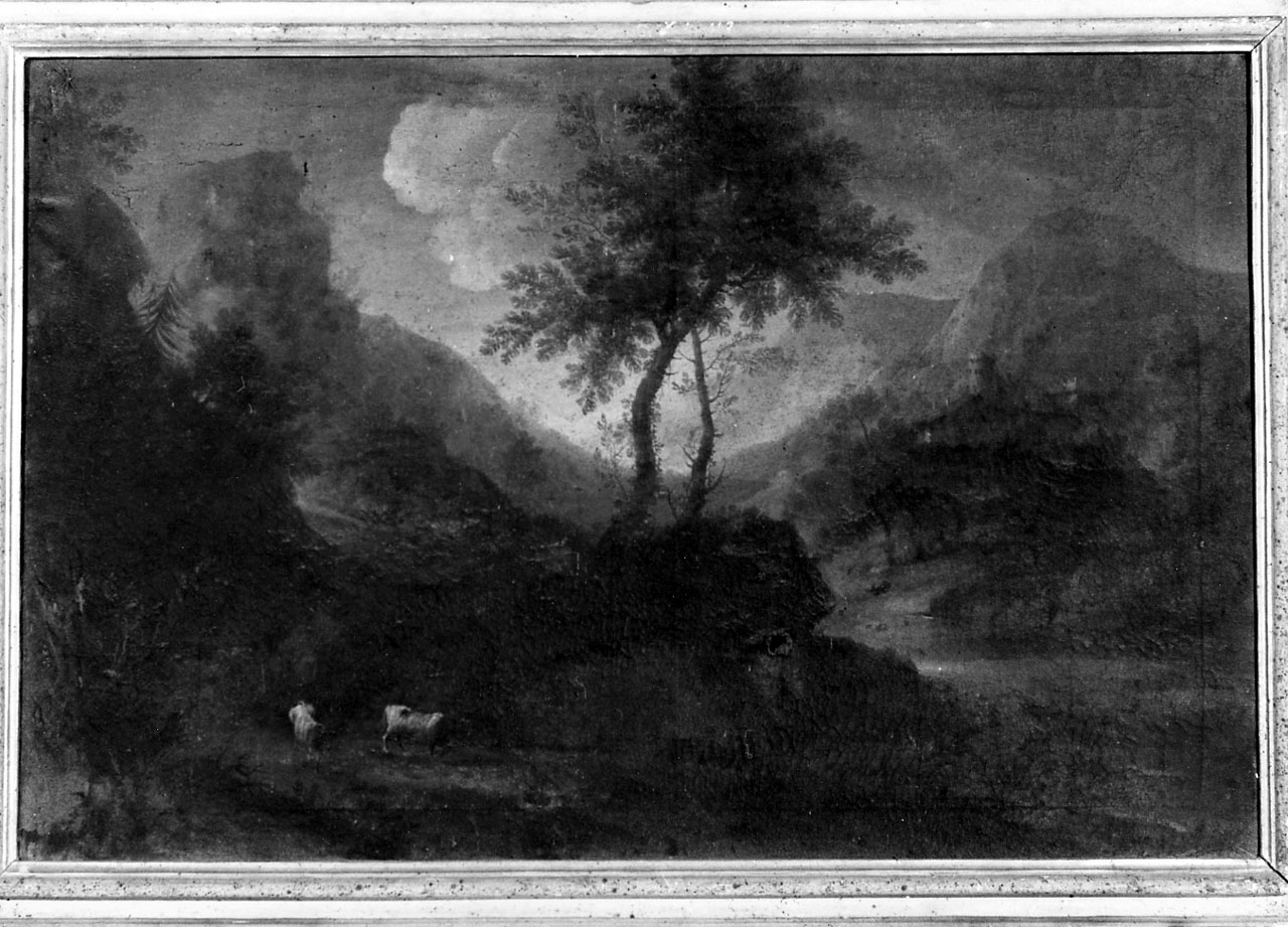 paesaggio con grande albero e armenti (dipinto) - ambito toscano (fine/ inizio secc. XVII/ XVIII)